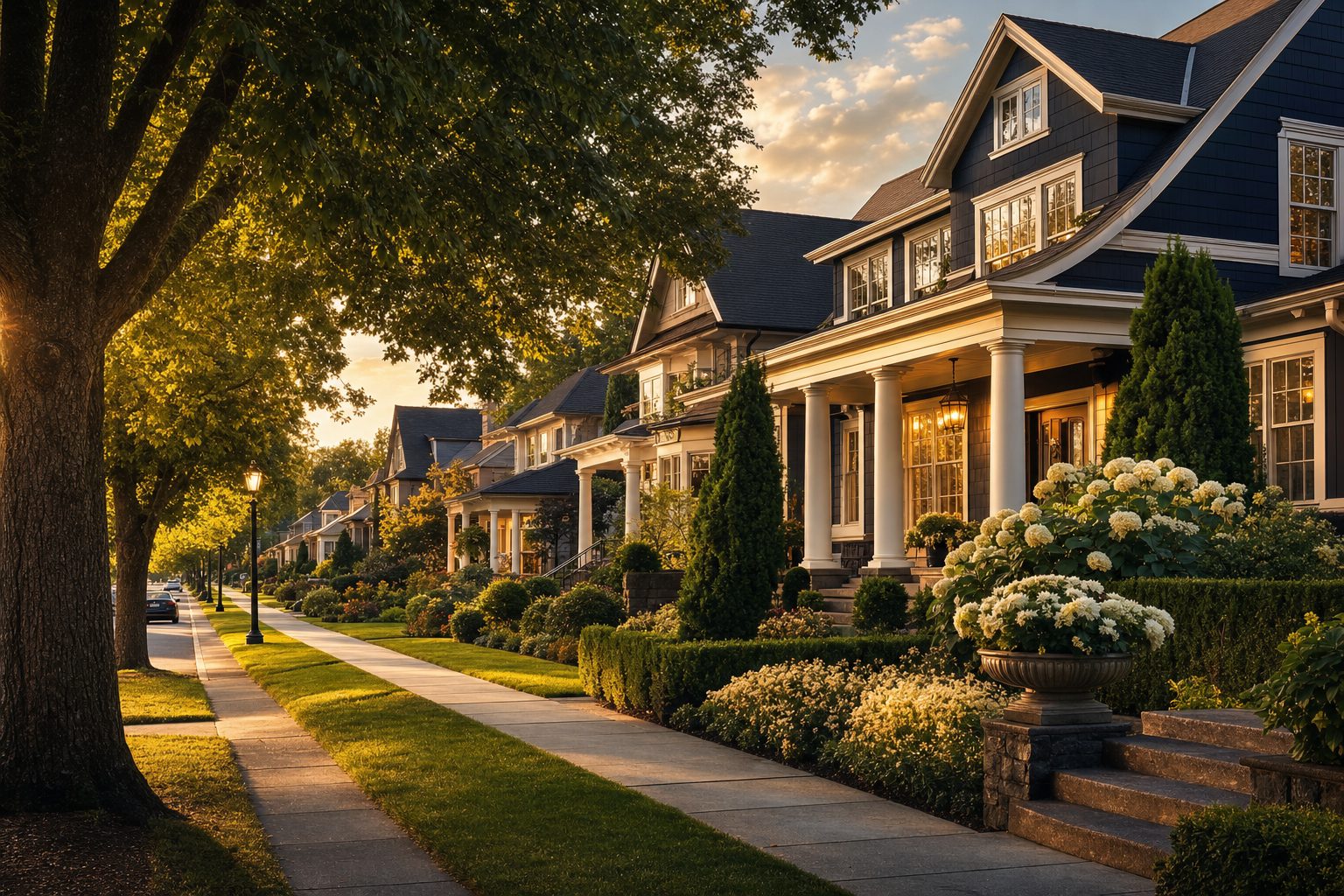Tree-lined neighborhood street