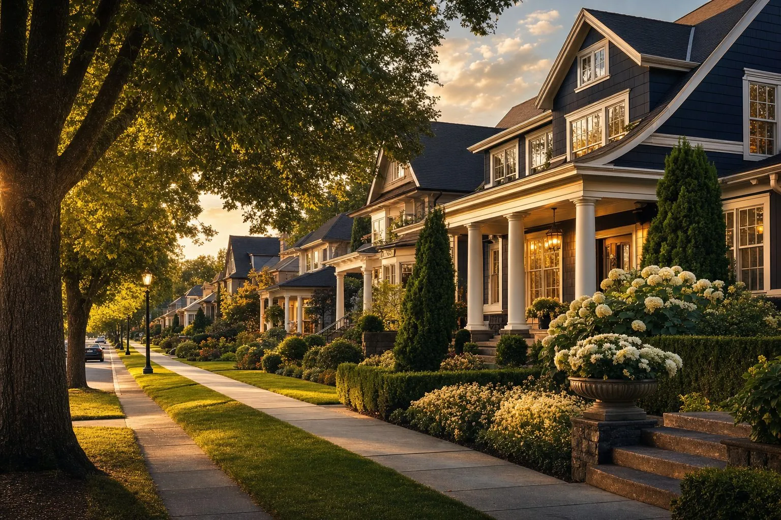 Tree-lined neighborhood street